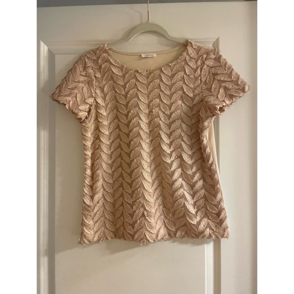 Anthropologie Weston Blush Pink Plume Point Embroidered Feathered Top Size Small - Picture 1 of 7